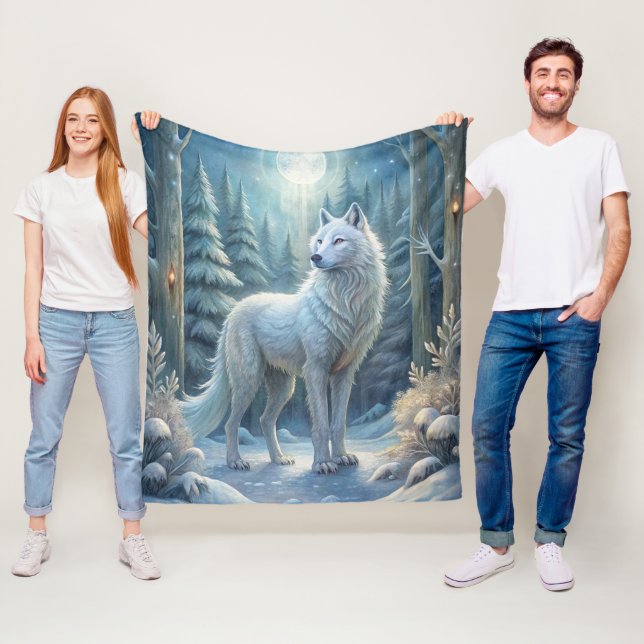 A Beautiful White Wolf Fleece Blanket (In Situ)
