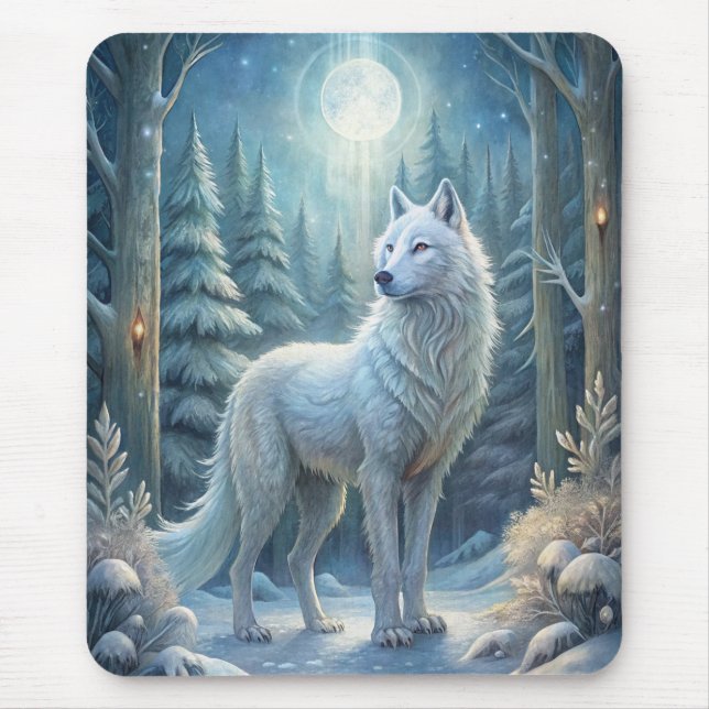 A Beautiful White Wolf Mouse Mat (Front)