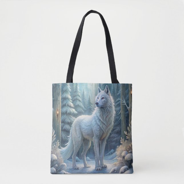 A Beautiful White Wolf Tote Bag (Front)