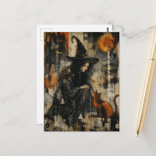 A Beautiful Witch and her Ginger Cat Postcard
