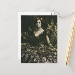 A beautiful woman in a fern dress faux vintage postcard