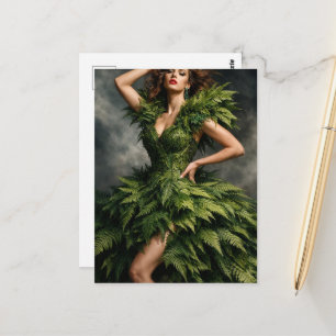 A beautiful woman in a fern dress postcard