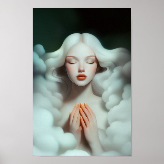 A Beautiful Woman Meditating In The Clouds Poster (Front)