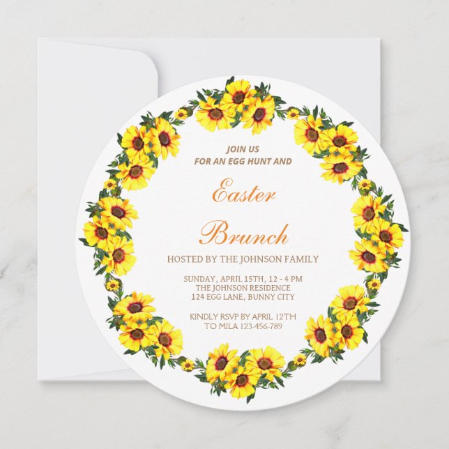 A beautiful  wreath of sunflowers, Ester branch In Invitation (Front)