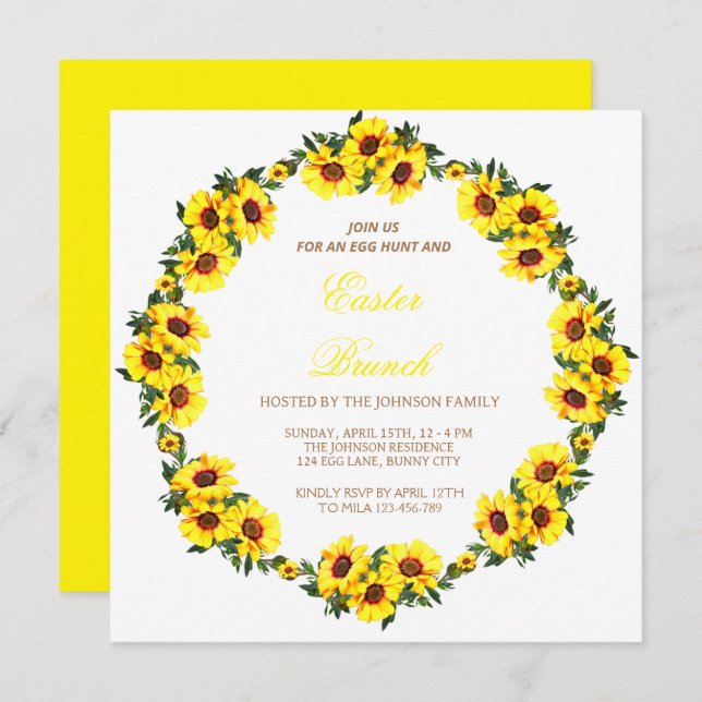 A beautiful  wreath of sunflowers, Ester branch Invitation (Front/Back)