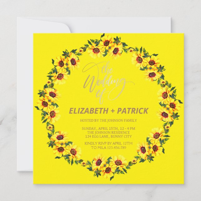 A beautiful  wreath of sunflowers, invitation (Front)