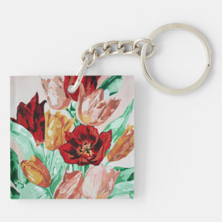 A Beautifully Bold Floral Bouquet of Tulips Key Ring