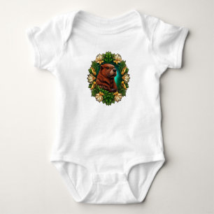 A Beaver Surrounded By A Wreath Of Oregon Grape Baby Bodysuit
