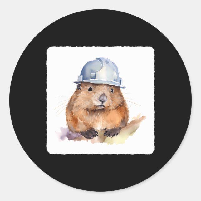 A Beaver Wearing A Hard Animal Engineer Headwear Classic Round Sticker (Front)