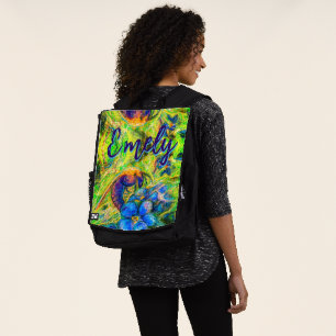 A Bee & Blue Forget-me-not Flowerswith Name Backpack