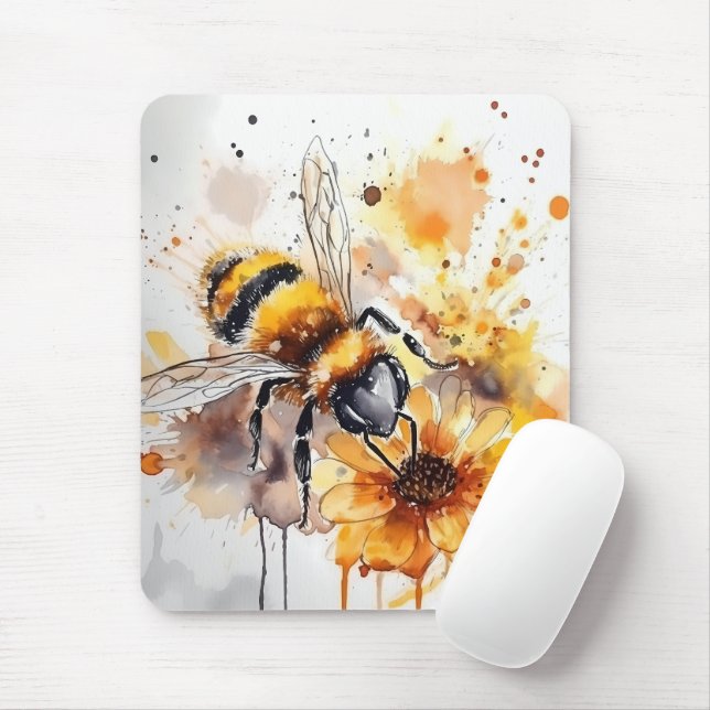 A bee collects honey on a flower. mouse mat (With Mouse)