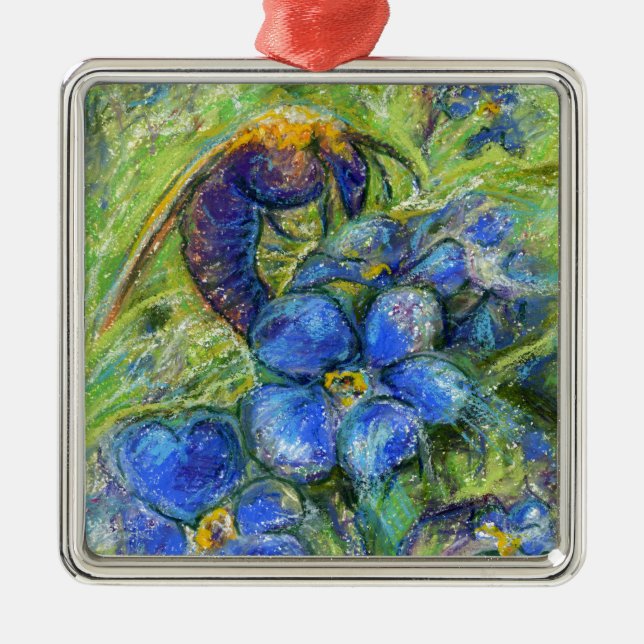 A Bee & Forget-me-not Flowers Metal Tree Decoration (Front)