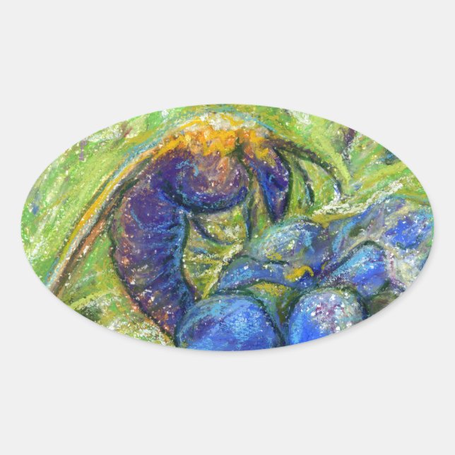 A Bee & Forget-me-not Flowers Oval Sticker (Front)