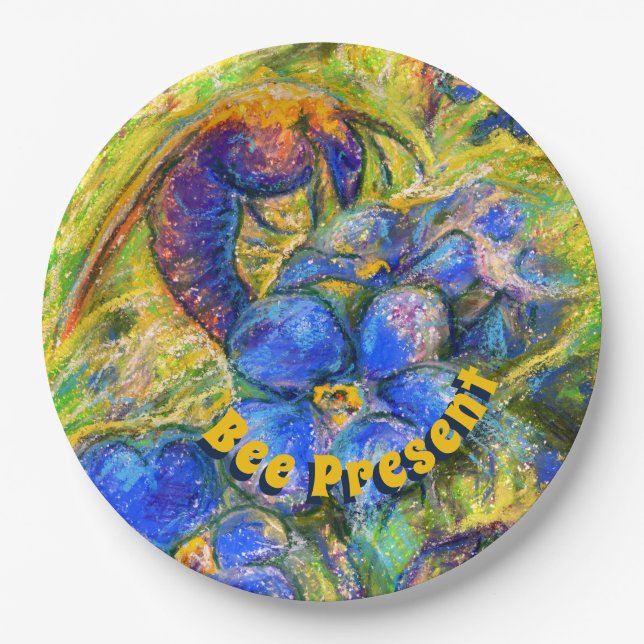 A Bee & Forget-me-not Flowers Plate (Front)