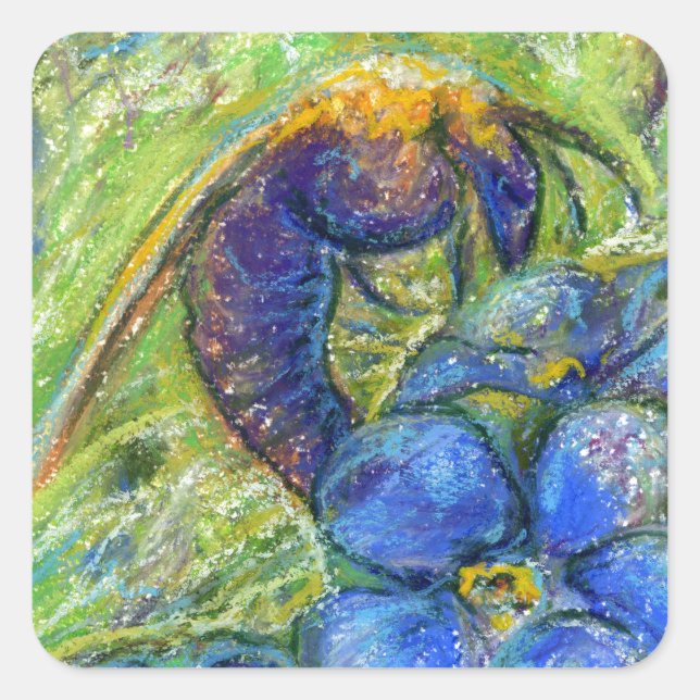 A Bee & Forget-me-not Flowers Square Sticker (Front)