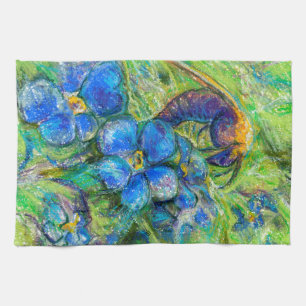 A Bee & Forget-me-not Flowers Tea Towel