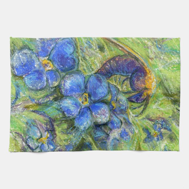 A Bee & Forget-me-not Flowers Tea Towel (Horizontal)