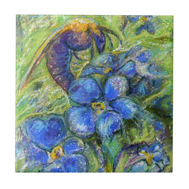 A Bee & Forget-me-not Flowers Tile (Front)