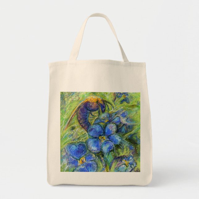 A Bee & Forget-me-not Flowers Tote Bag (Front)