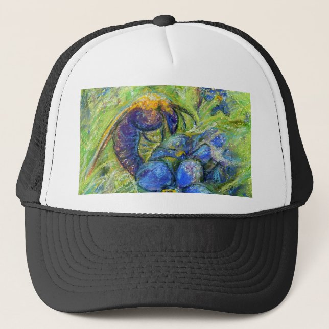 A Bee & Forget-me-not Flowers Trucker Hat (Front)
