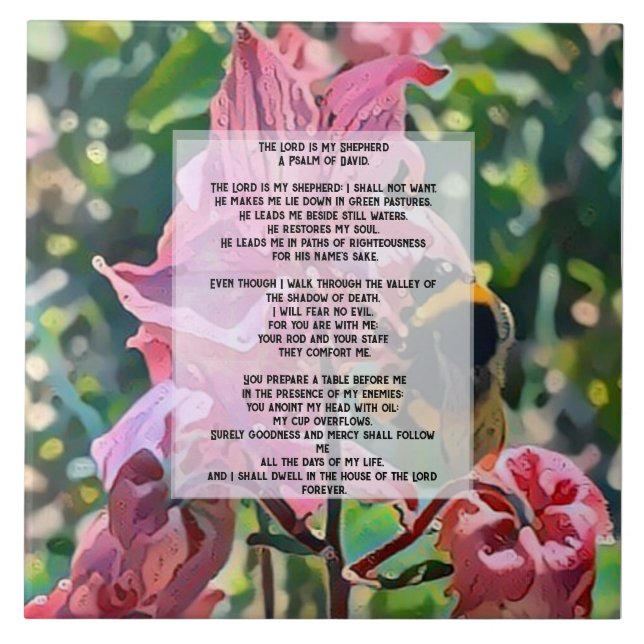 a bee in a garden with Psalm 23 Tile (Front)