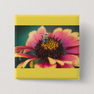 A bee on a flower 15 cm square badge