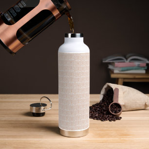 a beige and white chequered pattern on a white bac water bottle
