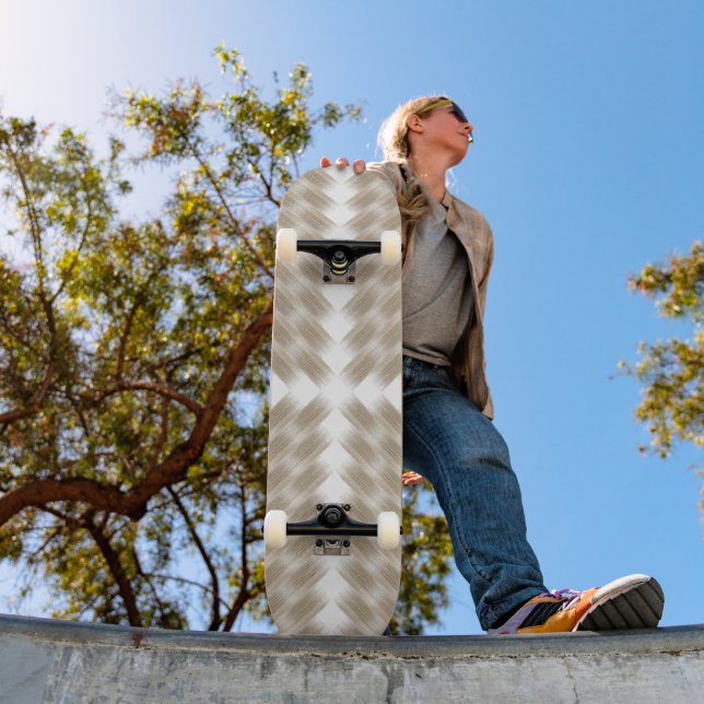 a beige and white chequered pattern on a white skateboard (Outdoor 1)