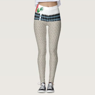 a beige background with a pattern of small squares leggings