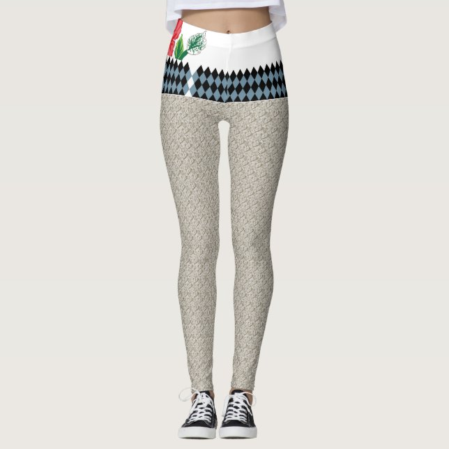 a beige background with a pattern of small squares leggings (Front)