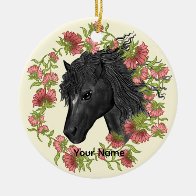 A Bellflower Black Horse Ceramic Tree Decoration (Front)