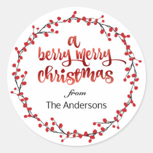 A Berry Merry Christmas Holiday Classic Round Sticker