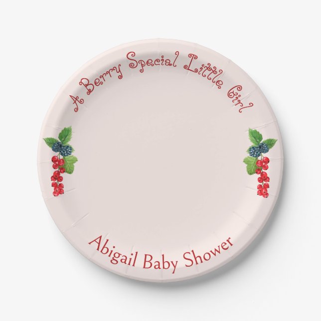 A Berry Special Little Girl Blush Baby Shower  Paper Plate (Front)