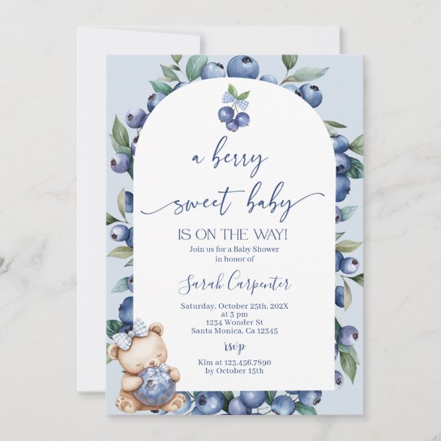 A Berry Sweet Baby Blueberry Baby Shower Invitation (Front)