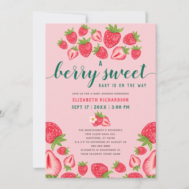 A Berry Sweet Baby Cute Strawberry Baby Shower Invitation (Front)