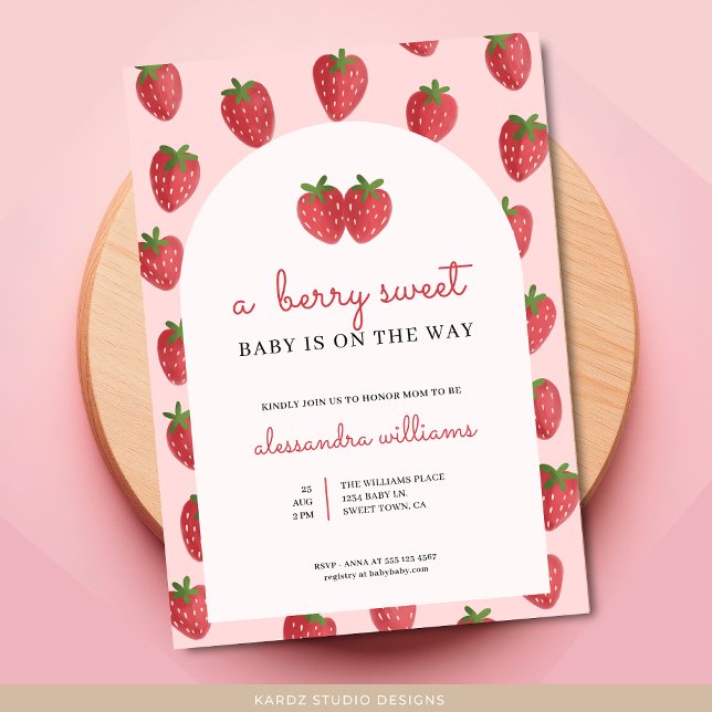 A Berry Sweet Baby Is on The Way Baby Shower Invitation (Invite shown in 5 x 7 inches, choose size, paper and corner style. Buy print or digital invitations.)