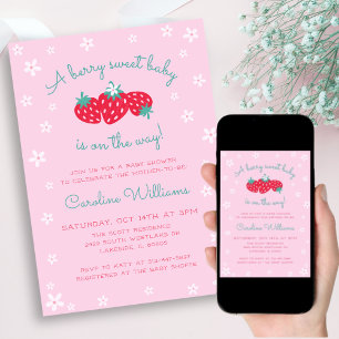A Berry Sweet Baby is on the Way Strawberry Pink Invitation