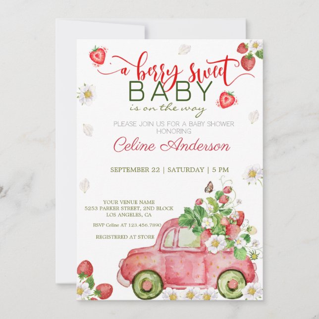 A berry sweet baby shower invitation (Front)