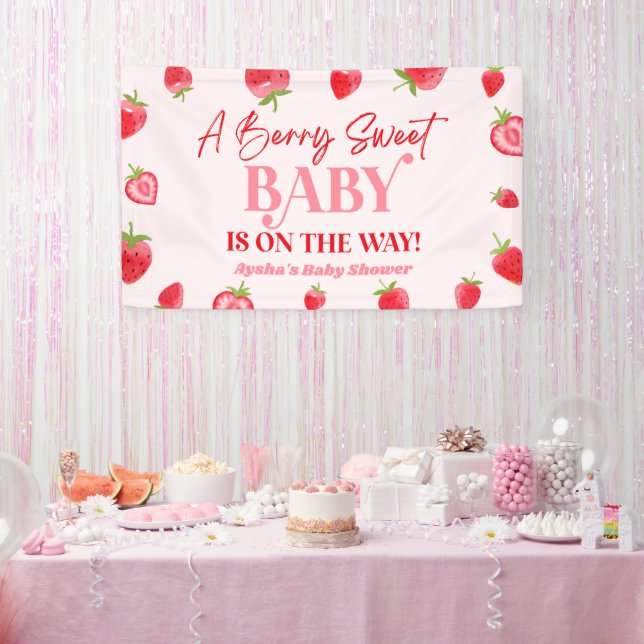 A Berry Sweet Baby Strawberry Baby Shower Banner (Party)