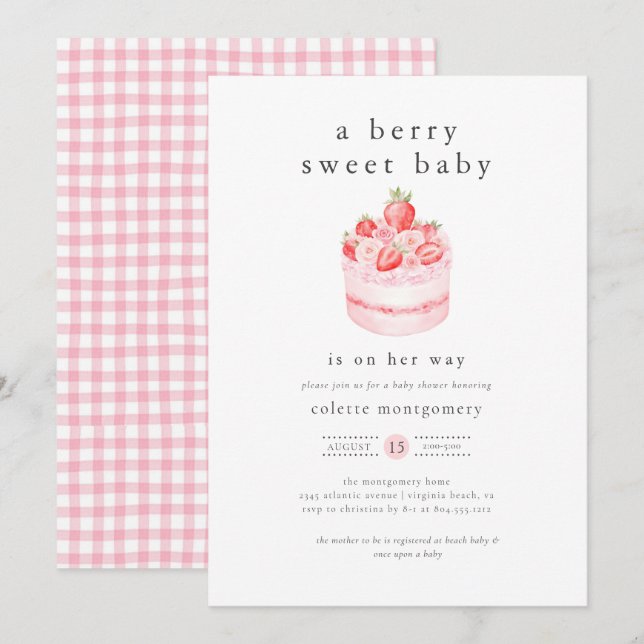 A Berry Sweet Baby Strawberry Baby Shower  Invitation (Front/Back)