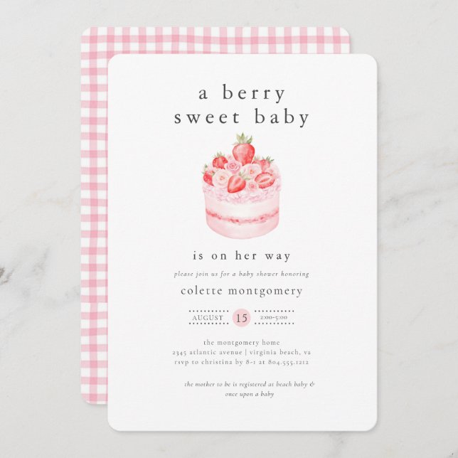 A Berry Sweet Baby Strawberry Baby Shower  Invitation (Front/Back)