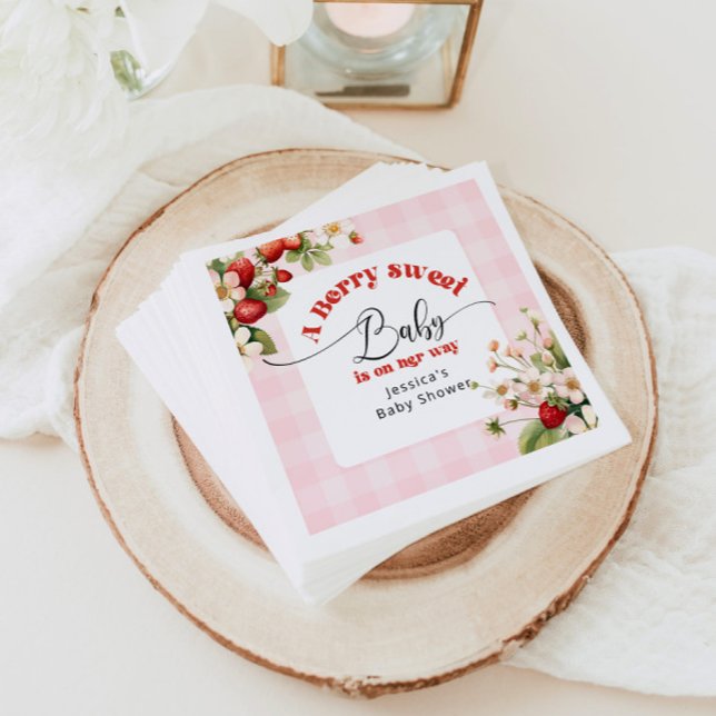 A Berry sweet baby Strawberry baby shower Napkin (Creator Uploaded)