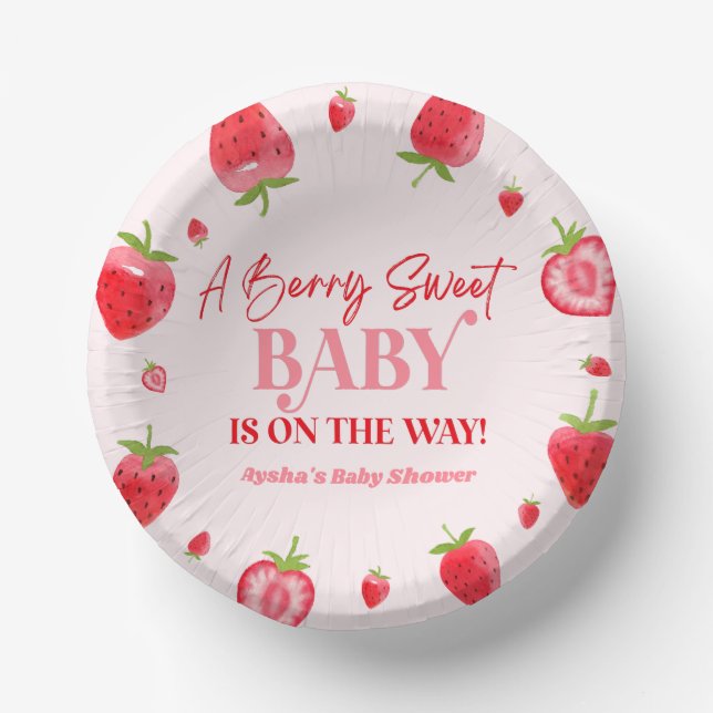 A Berry Sweet Baby Strawberry Baby Shower Paper Plate (Front)