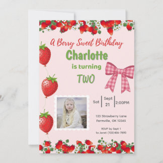 A Berry Sweet Birthday- Strawberry Pink Photo Invitation