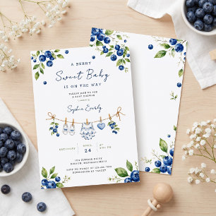 A Berry Sweet Blueberry Cute Baby Custom Invitation
