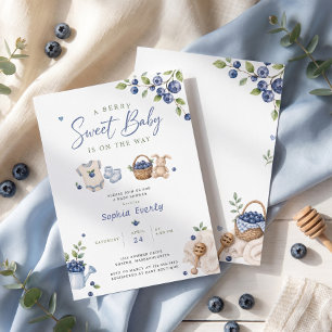 A Berry Sweet Blueberry Cute Blue Watercolor Invitation