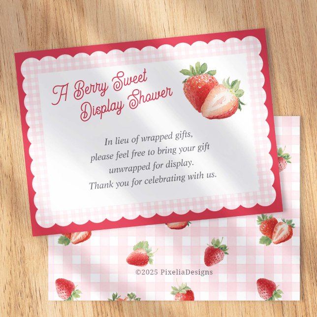 A Berry Sweet Display Shower-Strawberry Themed Enclosure Card (Strawberry Themed Display Shower enclosure card. Pink Gingham Berry Sweet Baby shower insert cards.)