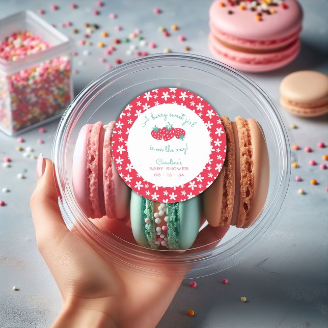 A Berry Sweet Girl Baby Shower Strawberry Floral Classic Round Sticker (Creator Uploaded)