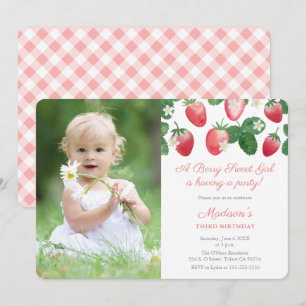 A Berry Sweet Girl Strawberry Theme Party Picture Invitation