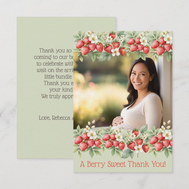 A Berry Sweet Photo Strawberry Frame Thank You Card (Front/Back)